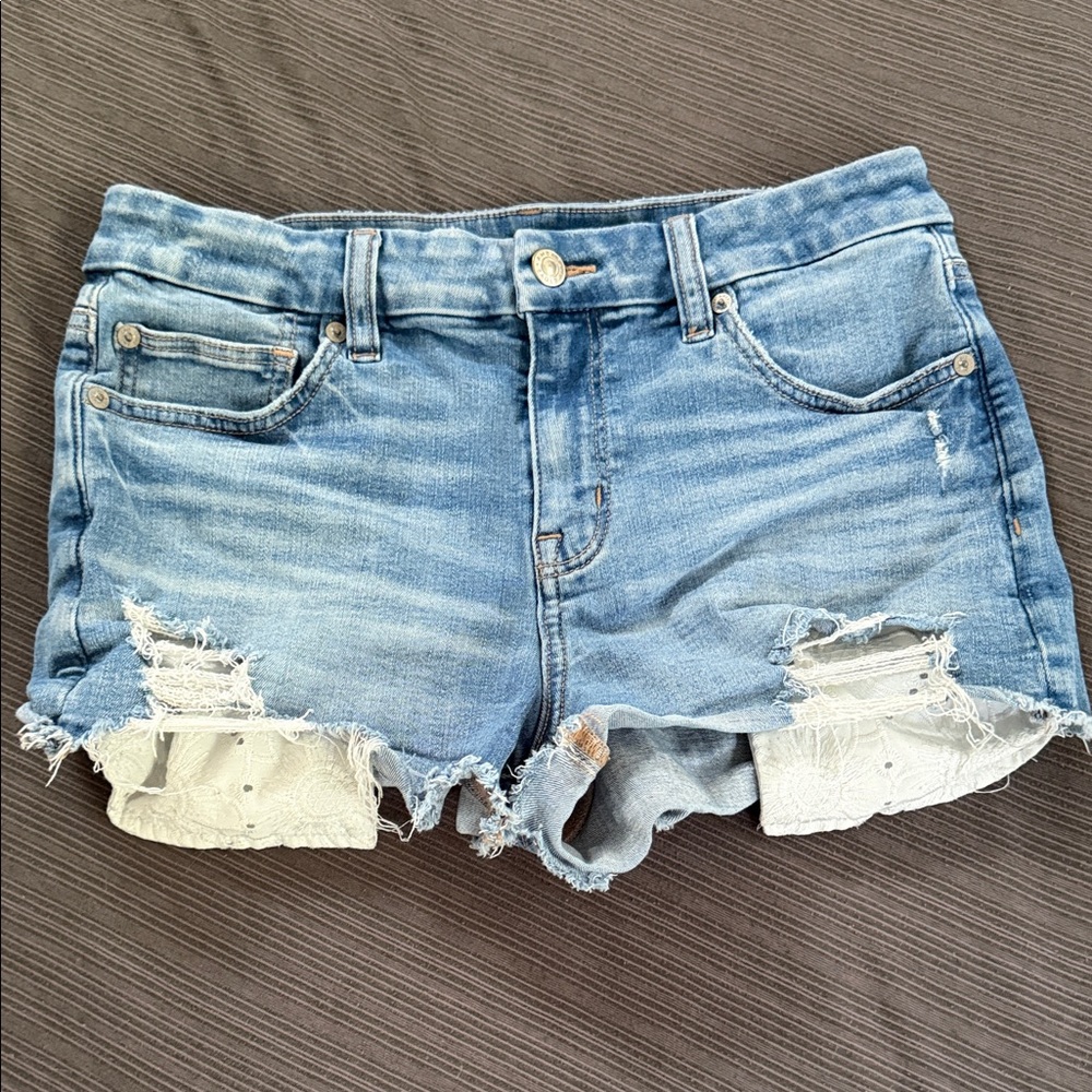 American Eagle Outfitters Light Blue Distressed Jean Shorts